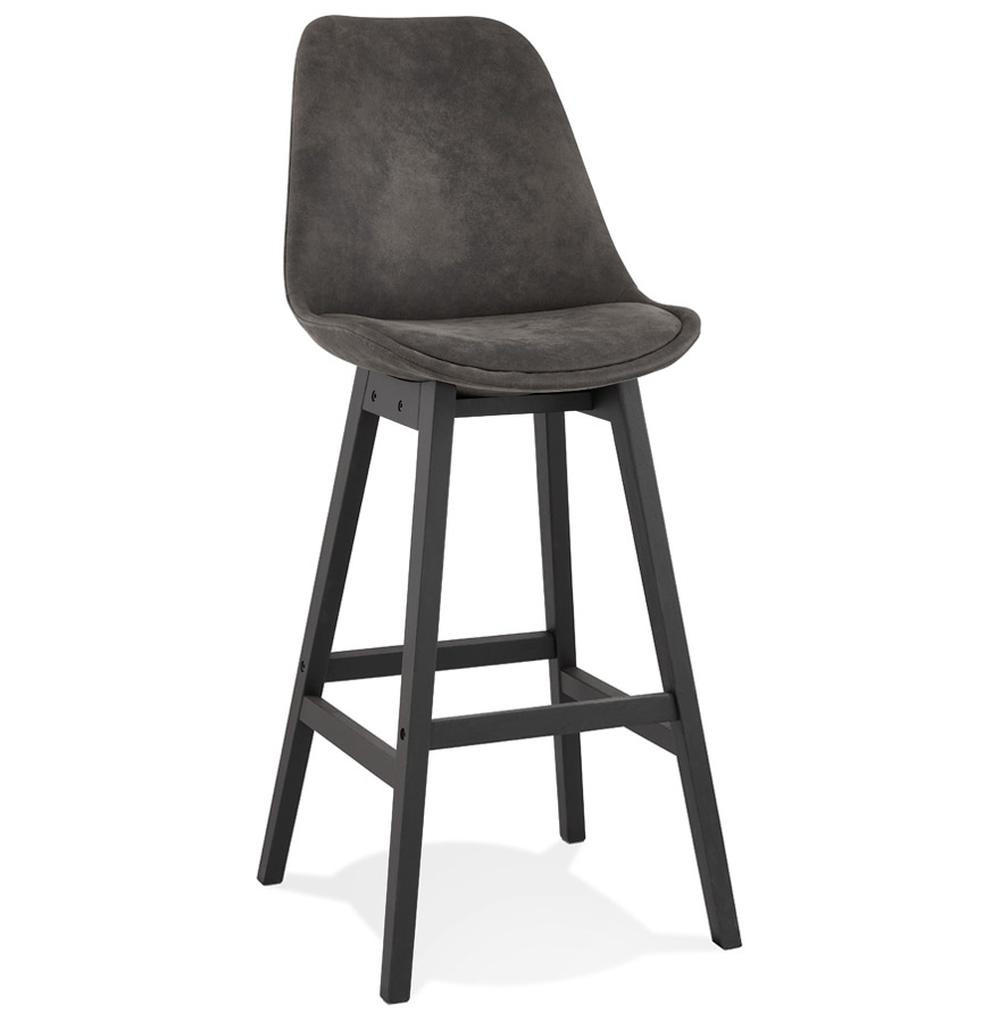 BARHOCKER Mikrofaser Eichenholzbeine Sitzhöhe 76cm Skandi-Stil NIXARA, Anthrazit-Schwarz 48x56x113 cm - Anthrazit/Schwarz, Eichenholz/Textil (48/113/56cm) - KADIMA DESIGN