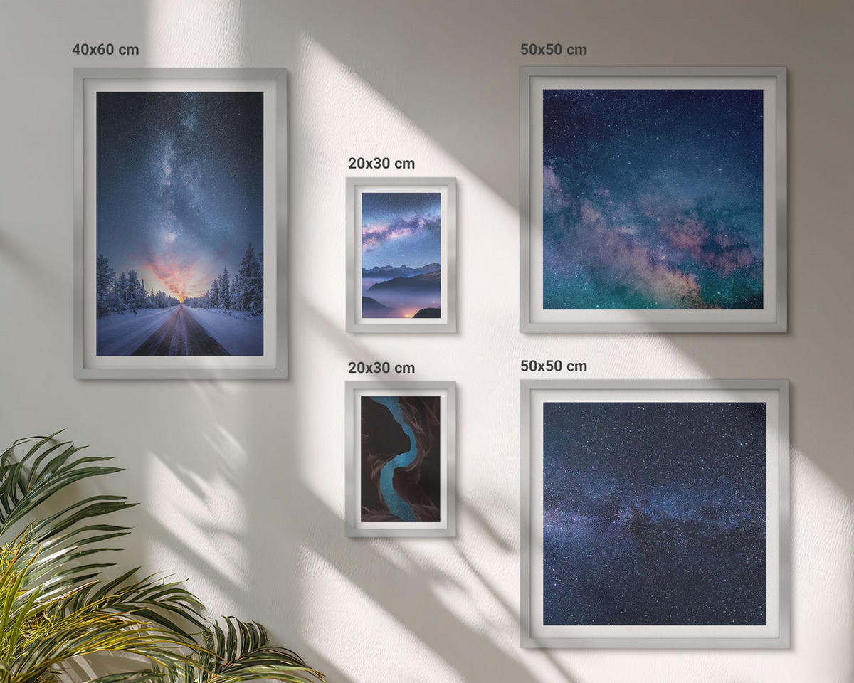 WANDBILDER 5er Set - 50x50 cm & 20x30 cm & 40x60 cm Silberner Rahmen - Herbstliche Naturlandschaften - Silberfarben, Kunststoff (40/60cm) - ArtPrintCave