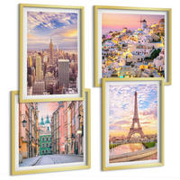 BILDER SET 4er Set - 50x50 cm & 40x60 cm Goldrahmen - New York Paris Oia Warschau Dämmerung - Goldfarben, Kunststoff (50/50cm) - TULUP