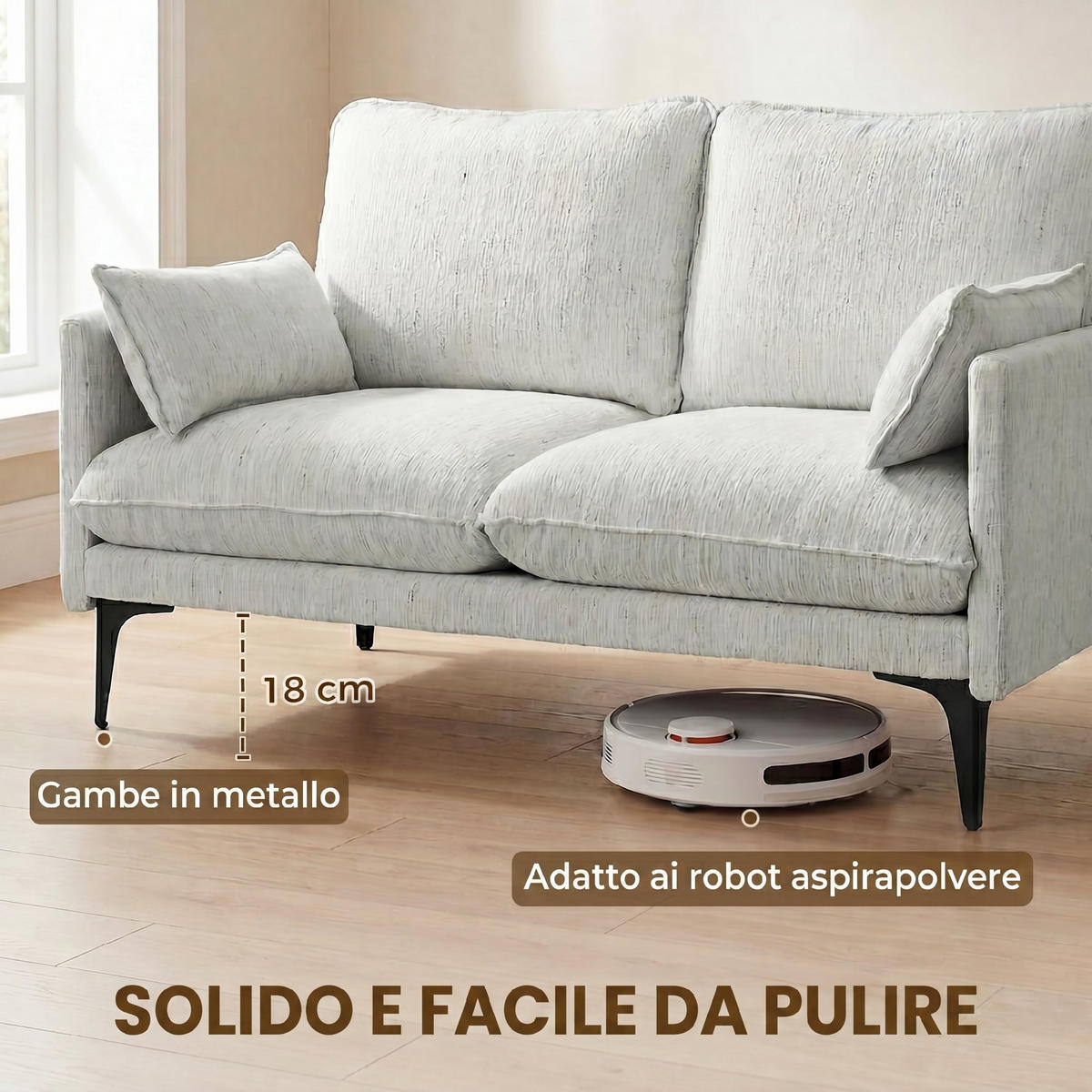 STOFFSOFA, 2-sitzig 131cm Armlehnen Doppelkissen, weiß - Grau, Textil (78/83/131cm) - Vallsero