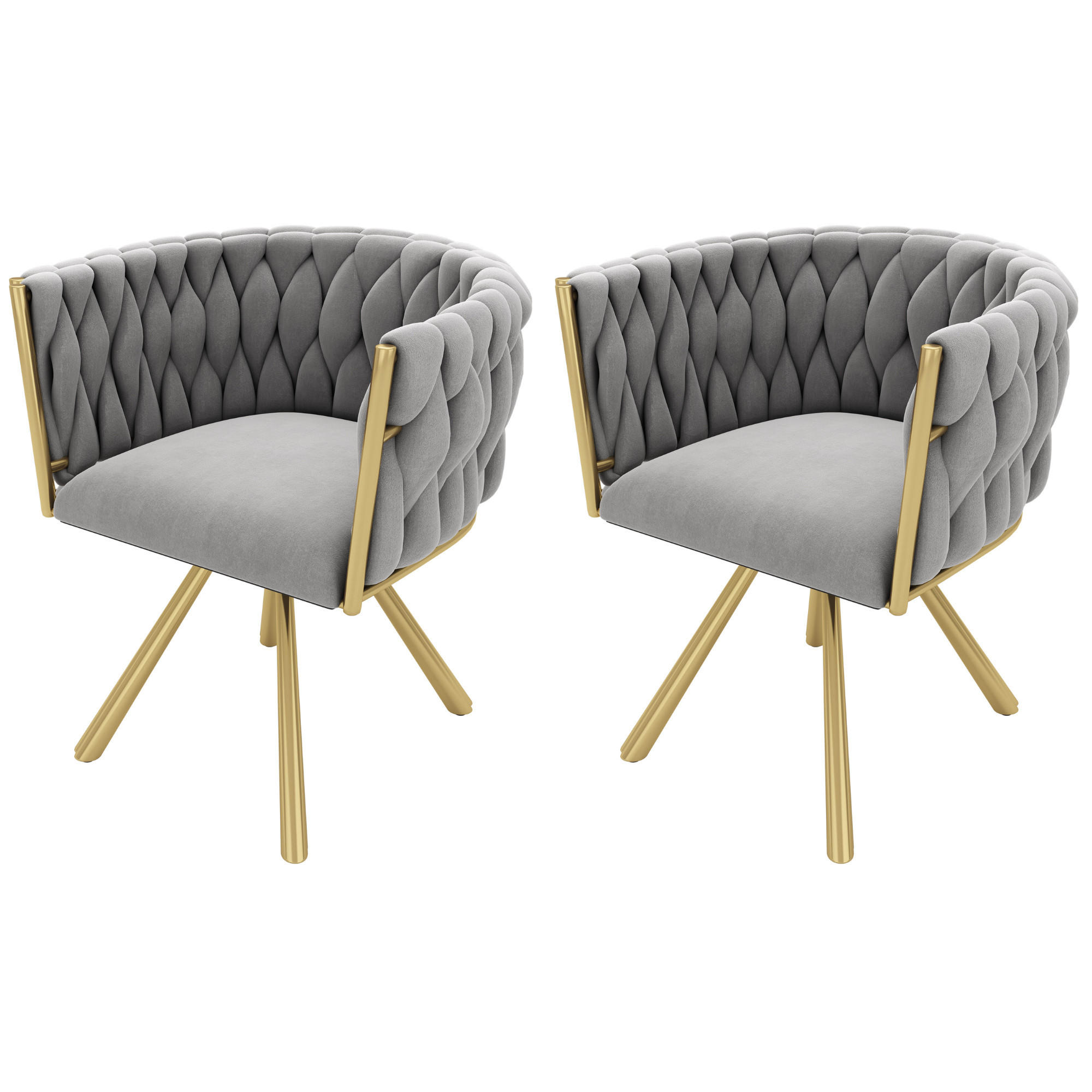 ESSZIMMERSTUHL 2er-Set Samt, 360° Drehbar, Metallbeine, Grau & Gold Luxus-Stuhl für Wohnzimmer & Schlafzimmer - Grau, Textil/Metall (59/72/54cm) - Urban Meuble