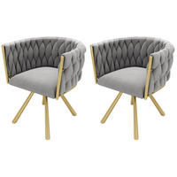 ESSZIMMERSTUHL 2er-Set Samt, 360° Drehbar, Metallbeine, Grau & Gold Luxus-Stuhl für Wohnzimmer & Schlafzimmer - Grau, Textil/Metall (59/72/54cm) - Urban Meuble
