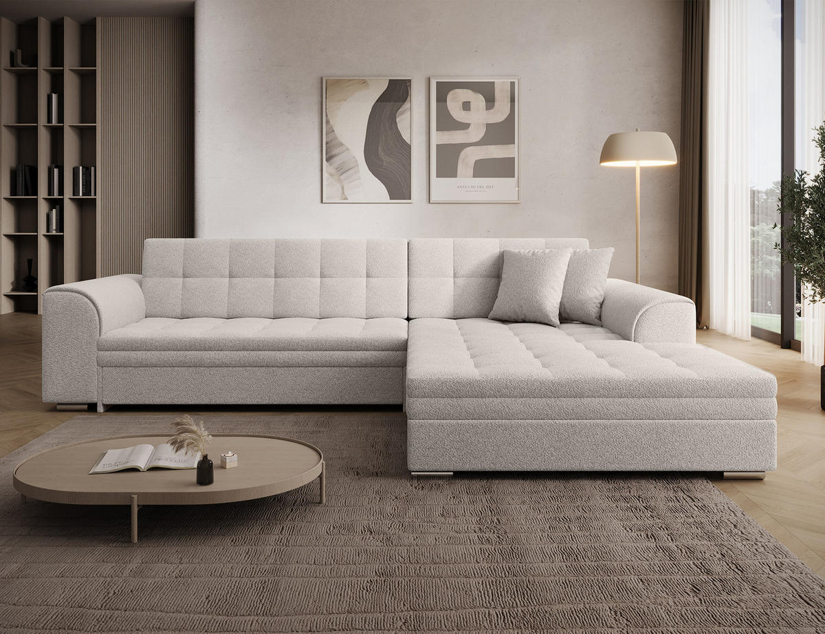 ECKSOFA SORENTO mit Schlaffunktion & Delfin-Mechanismus – Wohnlandschaft in L-Form 296 cm - Weiß, Kunststoff (296/78cm) - Wohnideebilder