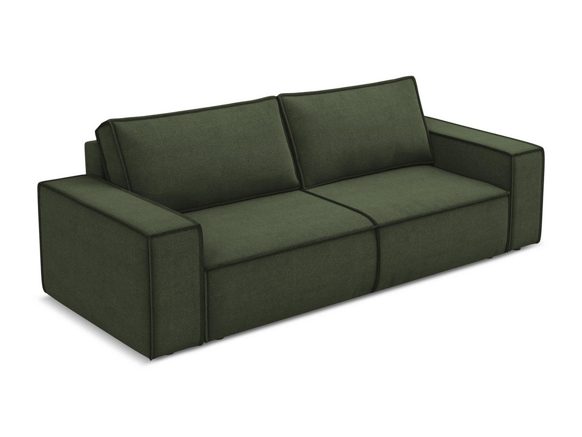 3-SITZER SOFA mit Schlaffunktion Strukturstoff Stoff Grün - Schwarz/Olivgrün, Kunststoff/Textil (255/85/105cm) - Makamii