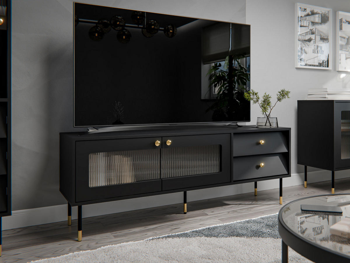 TV-LOWBOARD Valerio 150 - Goldfarben/Schwarz, Holzwerkstoff/Kunststoff (150/55/39cm) - MIRJAN24
