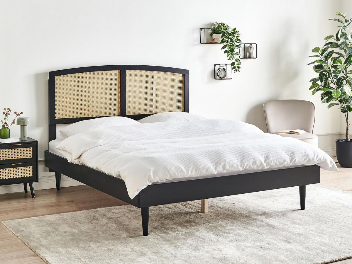 BETT mit Lattenrost 160x200 cm Schwarz Varzy - Schwarz, Holz (160/200cm) - Beliani