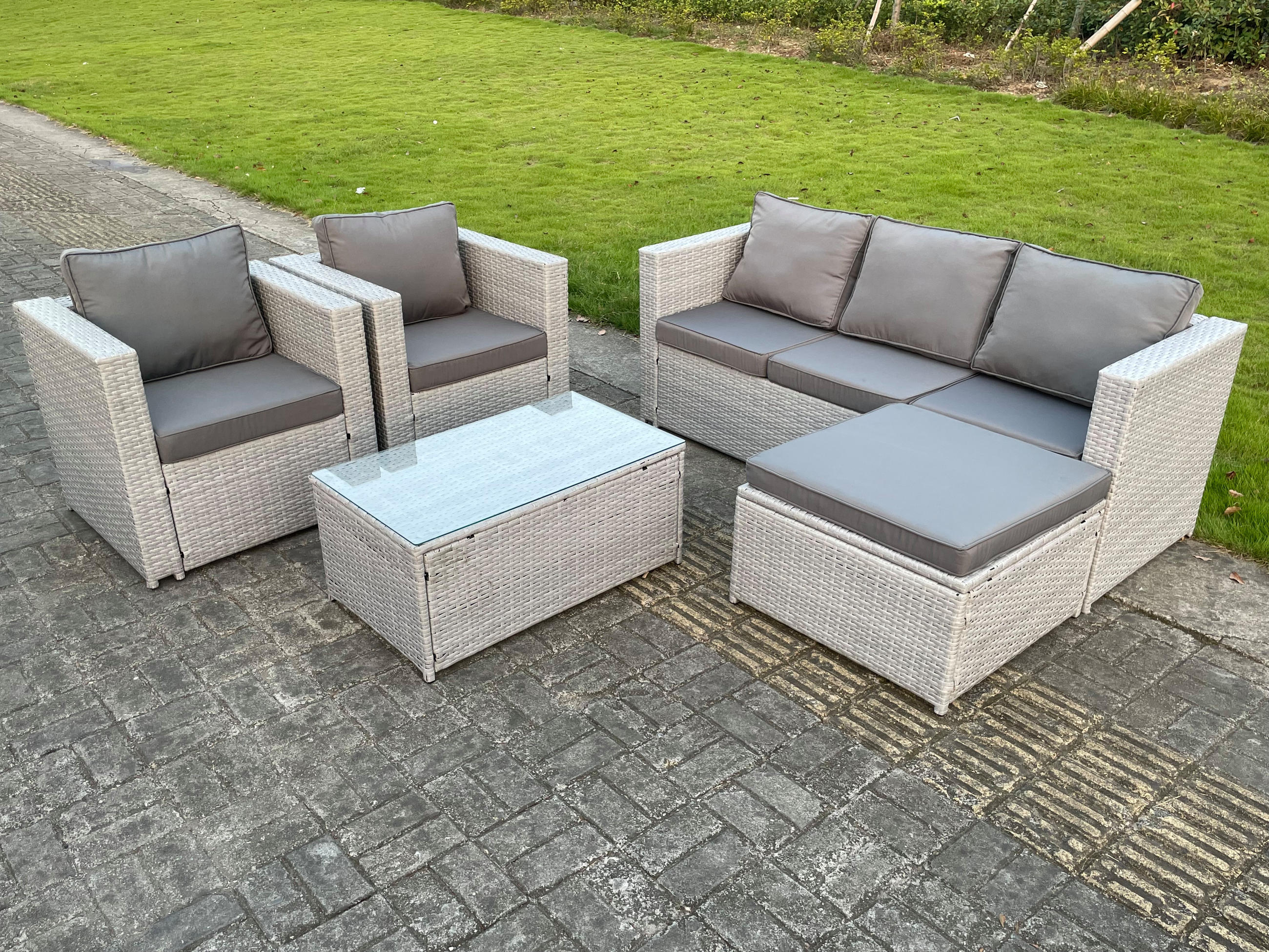 GARTENMÖBEL SET Polyrattan Helles Grau 5-Sitzer - Hellgrau, Metall - Fimous