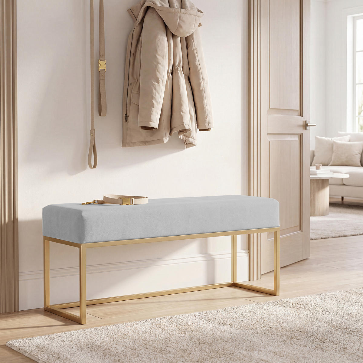 POLSTERBANK PURE 90 cm Metallgestell, Gold / Grau - Goldfarben/Grau, Textil/Metall (90/44/30cm) - Idohome