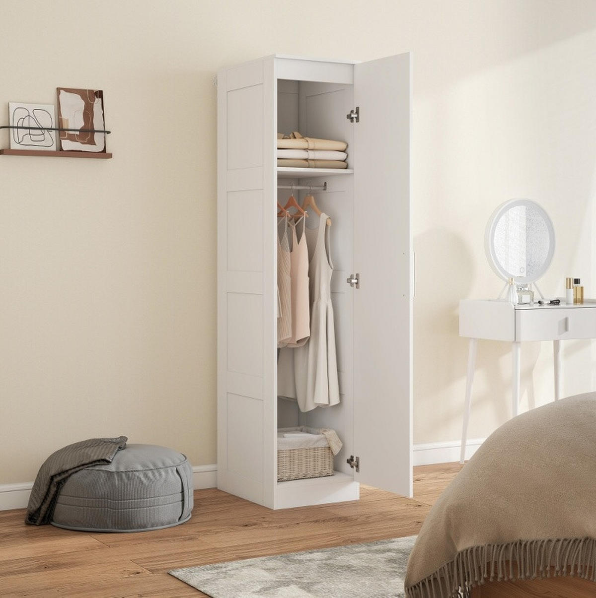 KLEIDERSCHRANK aus Holz 40x52x180 cm Weiß mit Kleiderstange, Fachboden und Soft-Close-Tür - Weiß, Holzwerkstoff (52/180/40cm) - Modfu