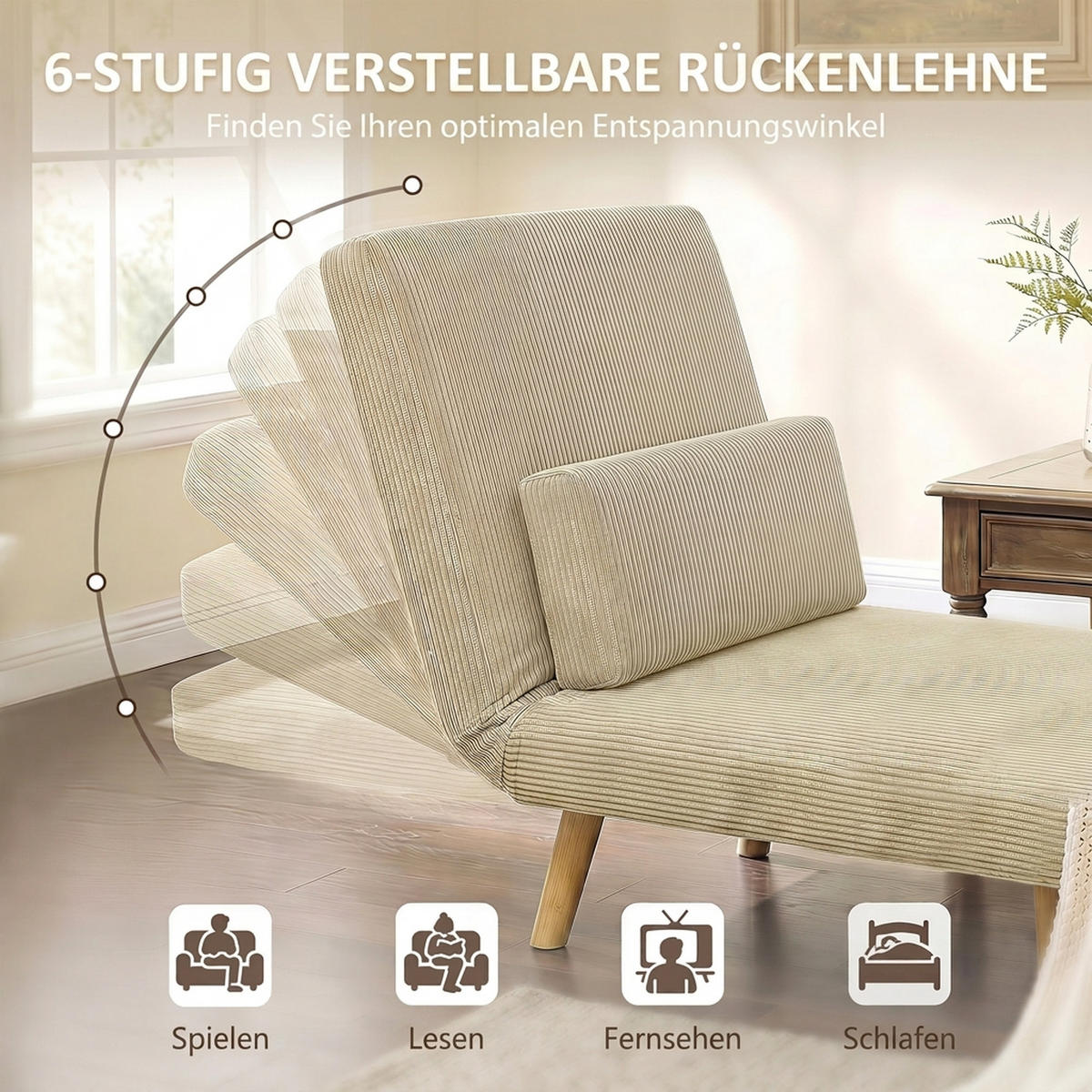 BÄDDFÅTÖLJ i polyester, beige - Beige/Brun, Textil/Metall (75/84/90cm) - HOMCOM