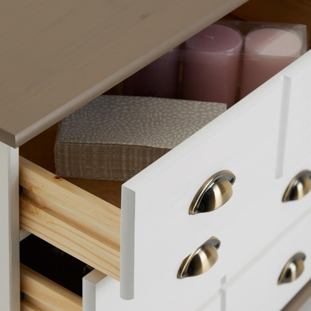 APOTHEKERKOMMODE COLMAR - Taupe/Weiß, Holz (117/73/35cm) - IDIMEX