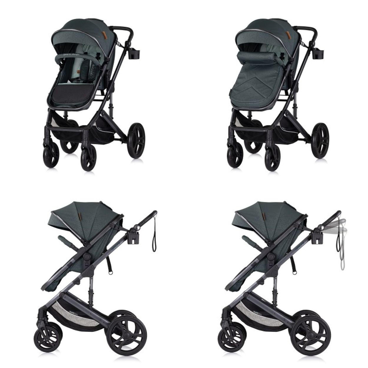 KOMBIKINDERWAGEN Amore 3 in 1 tuerkis Babyschale Adapter Wickeltasche Fußabdeckung - Türkis, Metall (95/63/105cm) - Chipolino