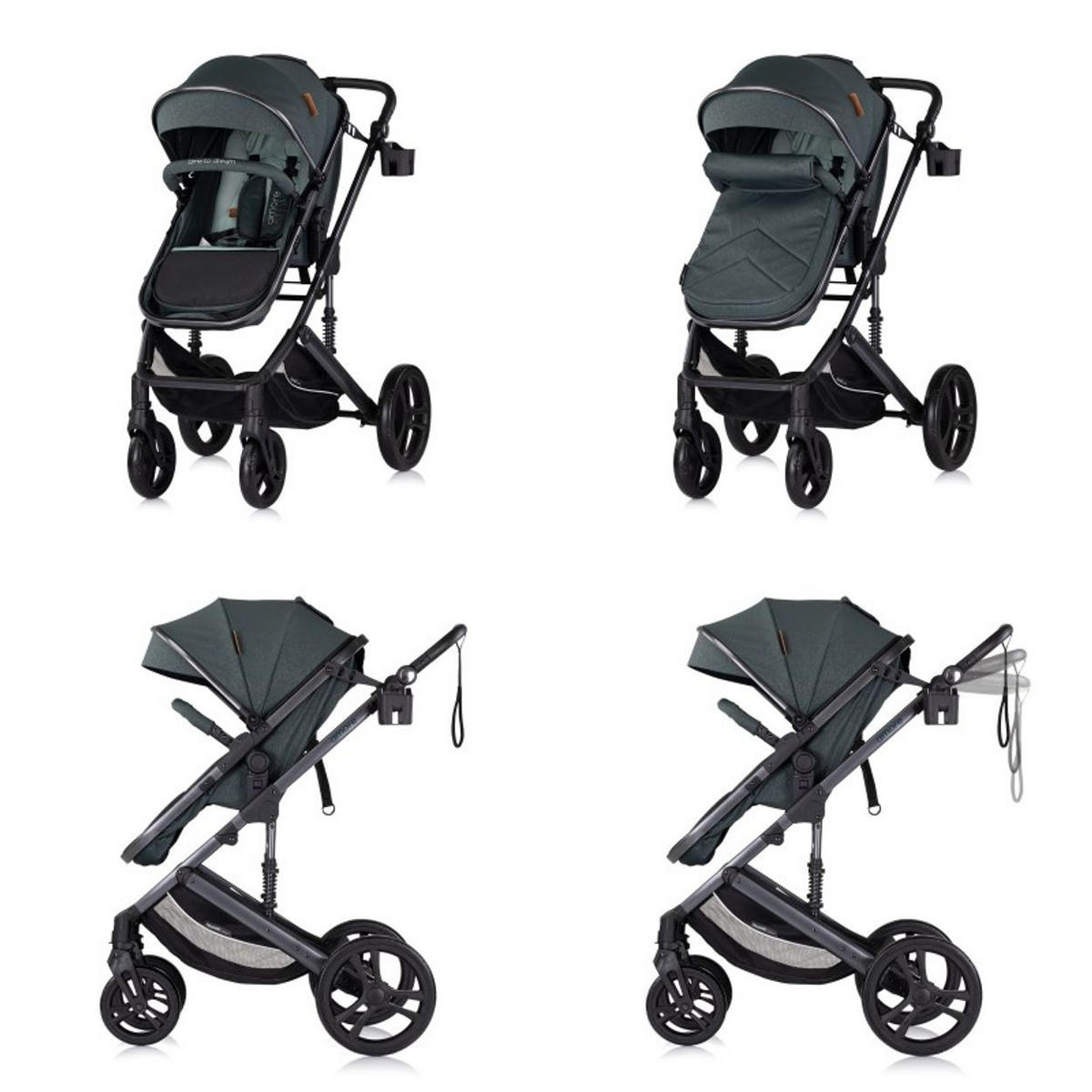 KOMBIKINDERWAGEN Amore 3 in 1 tuerkis Babyschale Adapter Wickeltasche Fußabdeckung - Türkis, Metall (95/63/105cm) - Chipolino