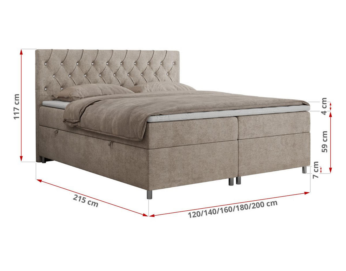 BOXBETT ROMA 120/200 - Beige Strukture - H3 - Beige, Holz/Textil (120/200cm)