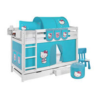 ETAGENBETT JELLE 90x190 cm Hello Kitty türkis - Hochbett - inkl. Vorhang und 2 Lattenrosten - Weiß, Holz - Lilokids