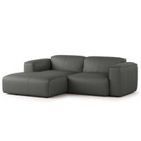 ECKSOFA mit XL-Longchair - Schwarz/Grau, Leder/Kunststoff (260/171cm) - home24