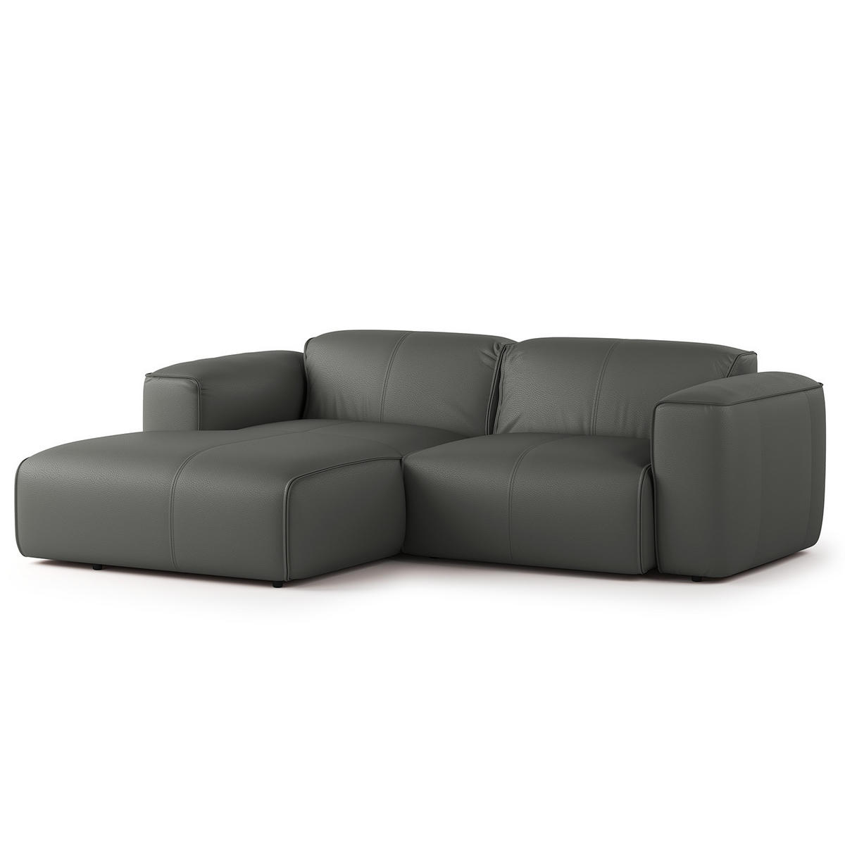 ECKSOFA mit XL-Longchair - Schwarz/Grau, Leder/Kunststoff (260/171cm) - home24