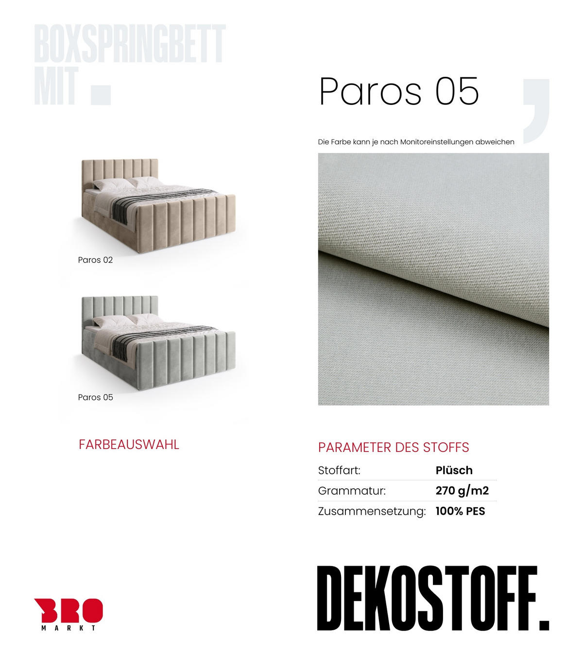 BOXBETT Denver DUO mit Topper 160x200 Grau - Hellgrau, Textil (160/200cm) - Bromarkt