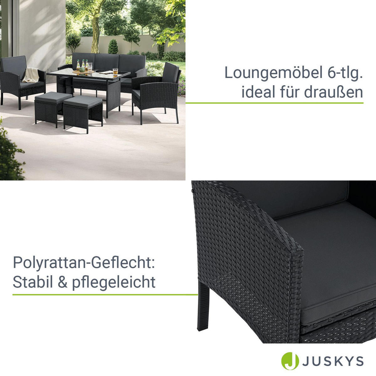 SITZGRUPPE Turin schwarz Polyrattan - Schwarz, Kunststoff - Juskys