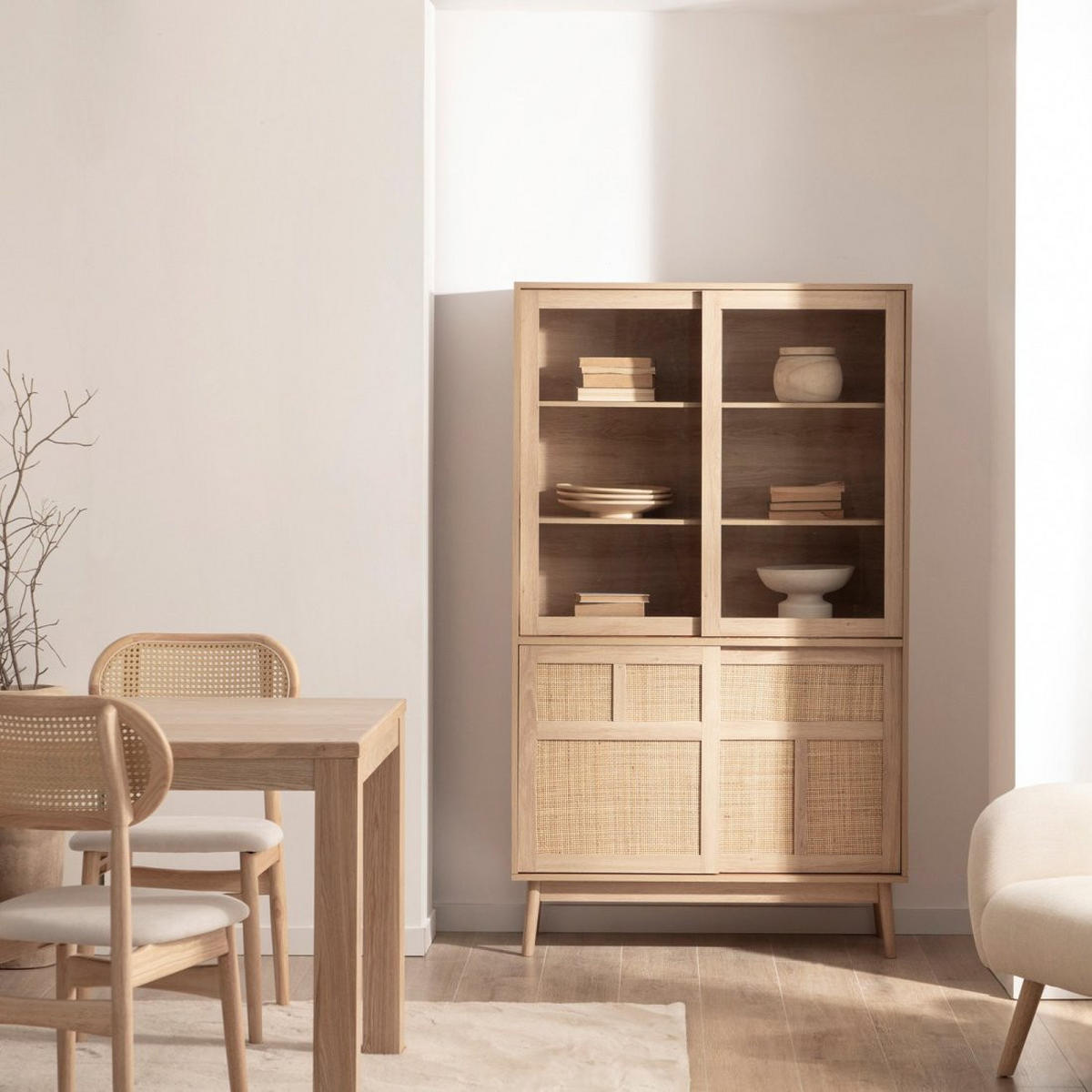 VITRINENSCHRANK DOPPELTER Ikigai Natürlich 100 cm x 171 cm - Naturfarben, Holzwerkstoff (100/171/40cm) - Klast Home