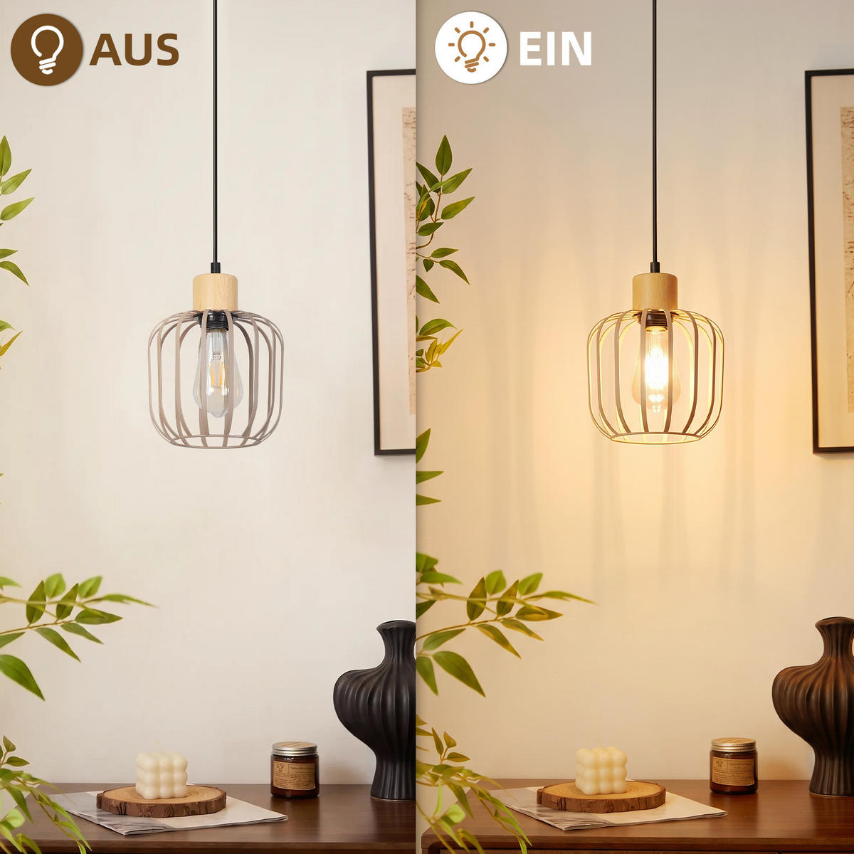 PENDELLEUCHTE Xylvin 18/10/145 cm - Grau, Holz/Metall (18/10/145cm) - ZMH