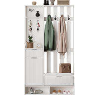 GARDEROBE mit 8 Haken Schubladen und Schrank Weiß 100/30/180 cm - Weiß, Holzwerkstoff (100/180/30cm) - EVRYAE