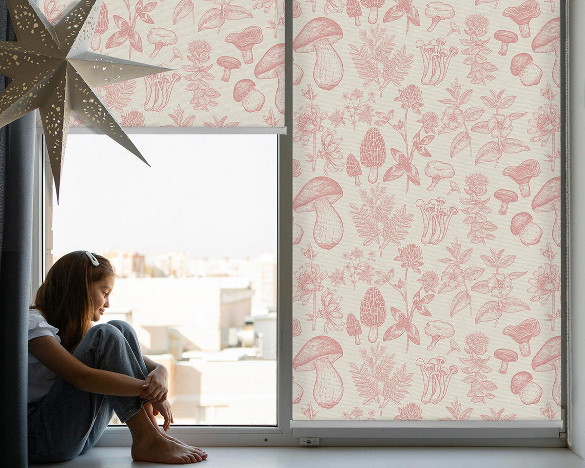 VNÚTORNÁ roleta - okenná roleta - roleta - 60x140 cm - Nakreslené huby - pink, plast (60/140/0.5cm) - TULUP