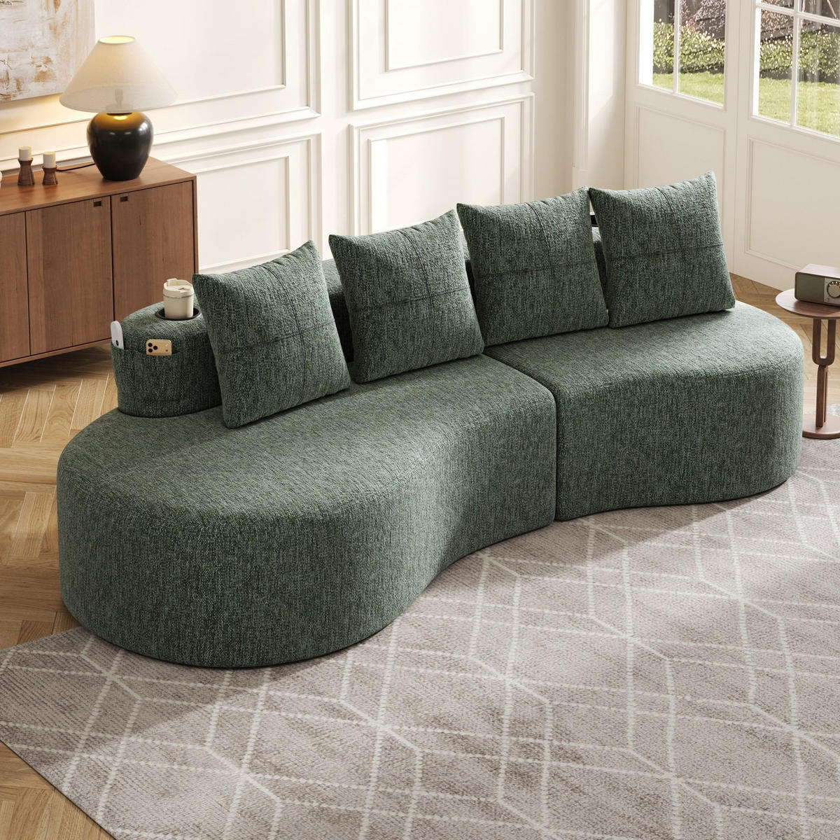 BIGSOFA Loungesofa,3er-Sofa,reich gepolstert,Leinenstoff,Grün - Grün, Textil (240/63/109cm) - LVHOM