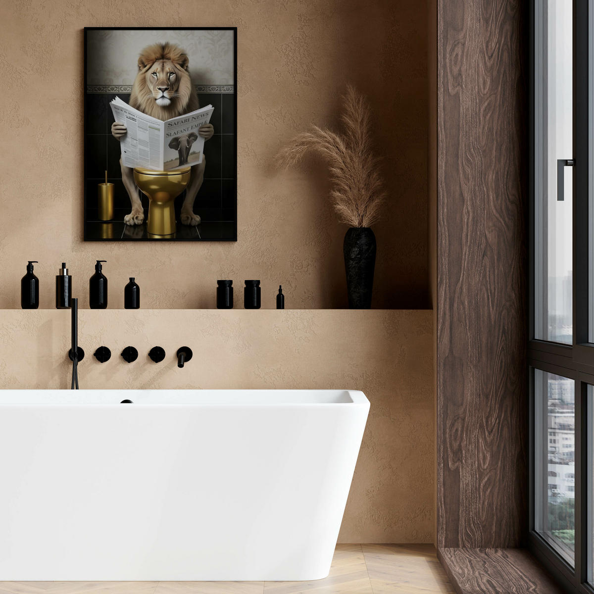 POSTER für WC Badezimmer LÖWE in Toilette Zeitung Abstraktion 30x40cm - Gelb/Beige, Papier (30/40/40cm) - Muralo