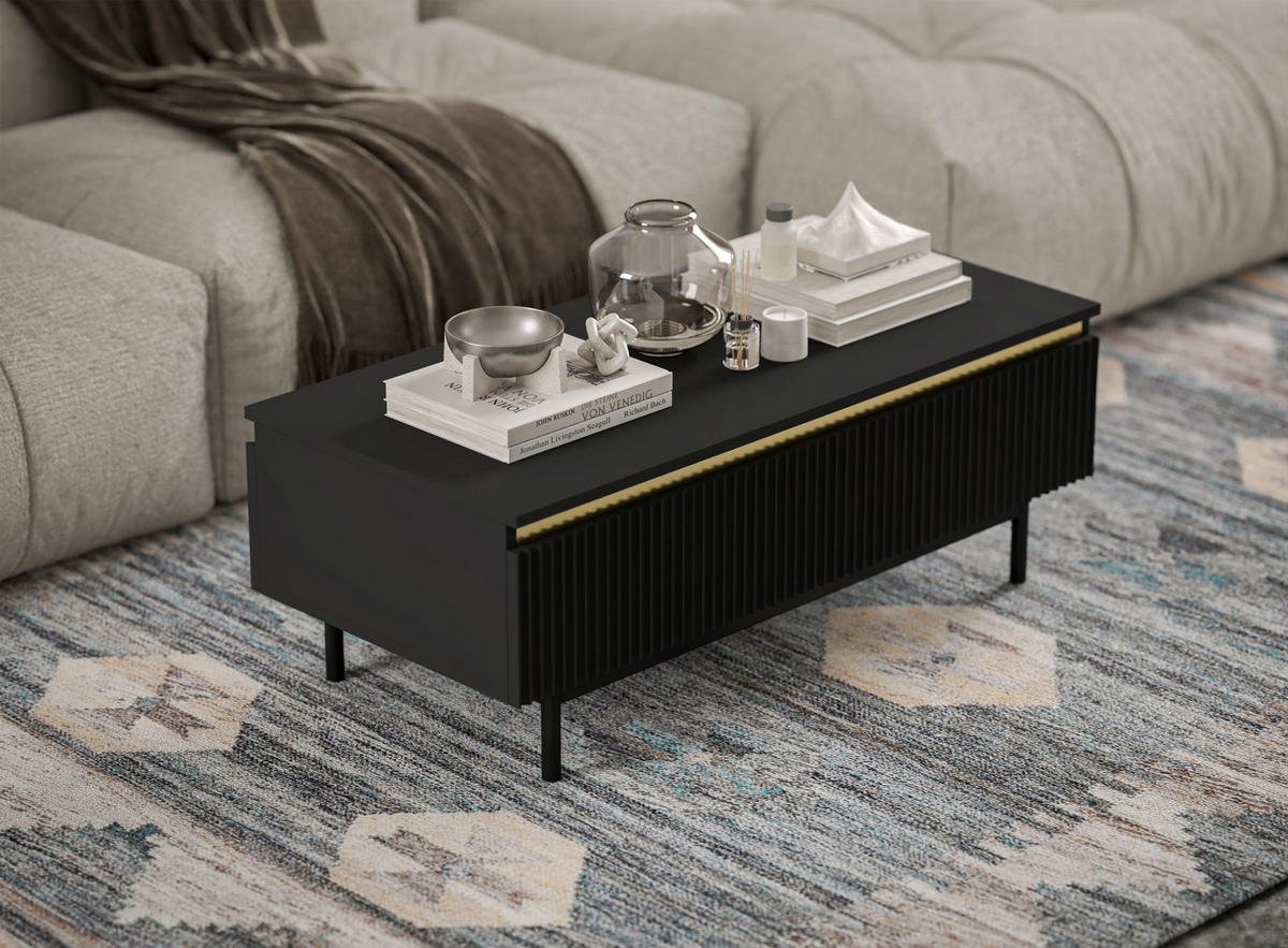 COUCHTISCH Selene Schwarz matt 109 cm mit Metallrahmen - Schwarz, Holzwerkstoff/Metall (50/109/39cm) - Meble Lindner