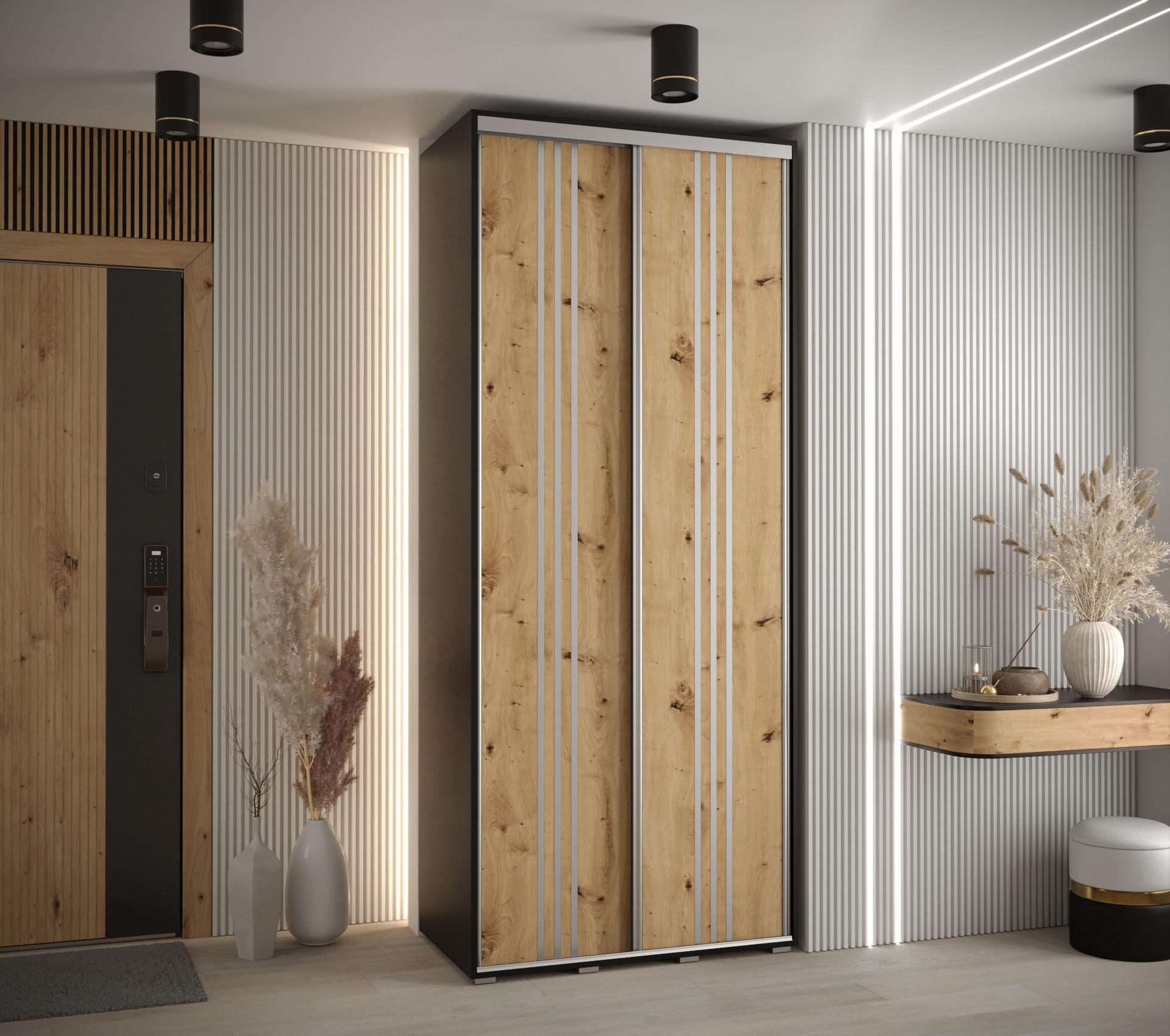 SCHWEBETÜRENSCHRANK 235,2/110/60 2-türig - Silberfarben/Schwarz, Holz/Metall (110/235/60cm) - Abiks Möbel