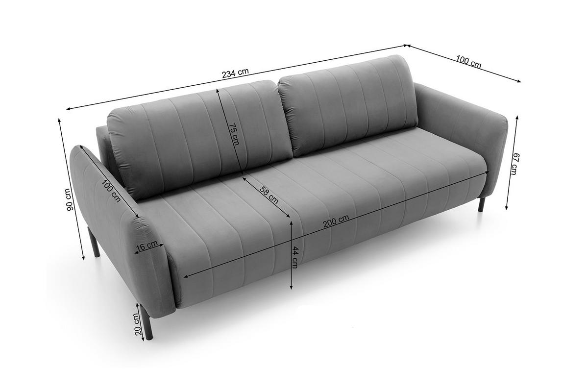 SCHLAFSOFA Neva Grau Velours 234 cm - Schwarz/Grau, Textil/Metall (234/90/100cm) - Selsey