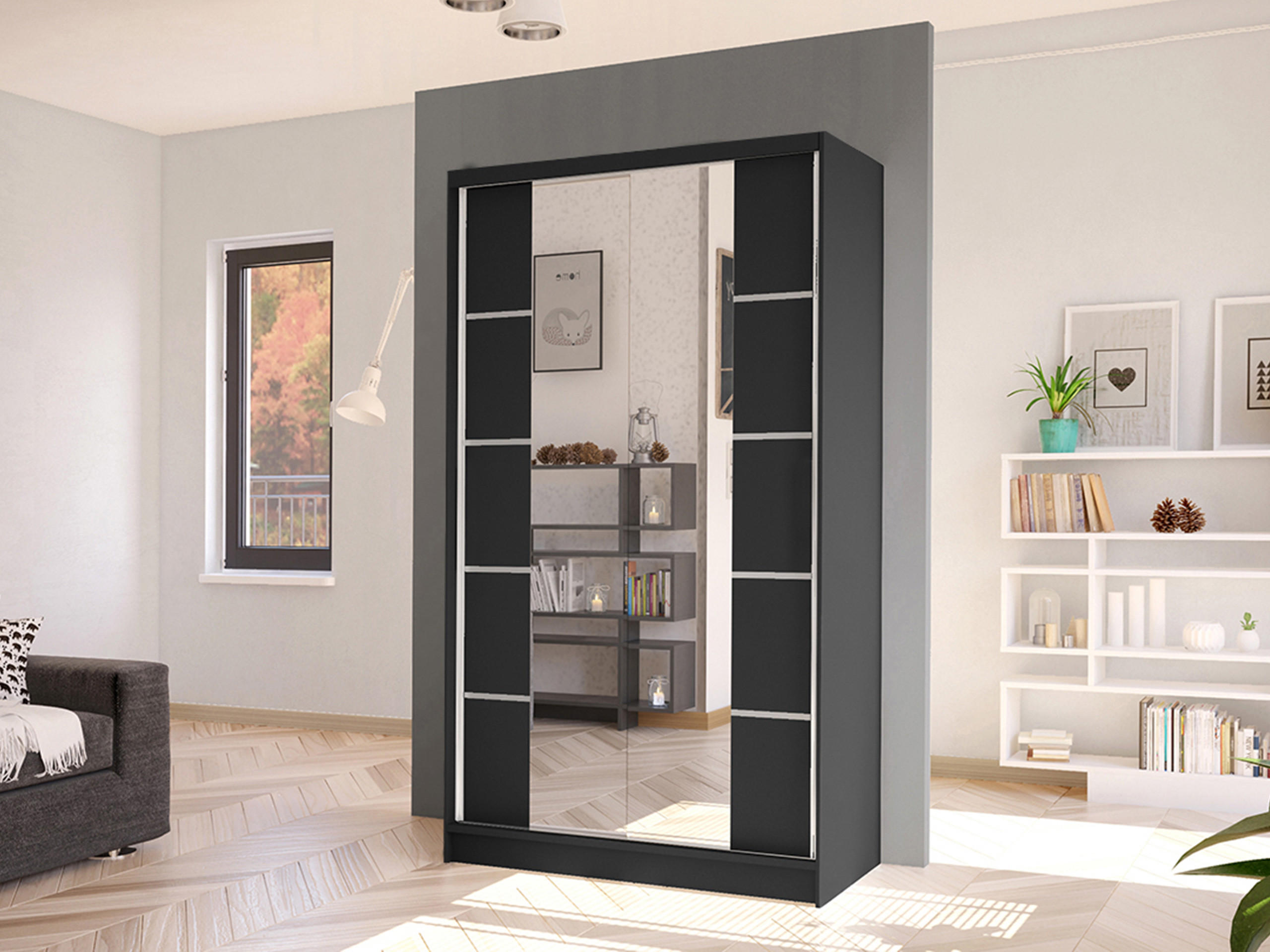SCHWEBETÜRENSCHRANK Diego V - Schwarz, Holzwerkstoff/Metall (100/200/58cm) - MIRJAN24