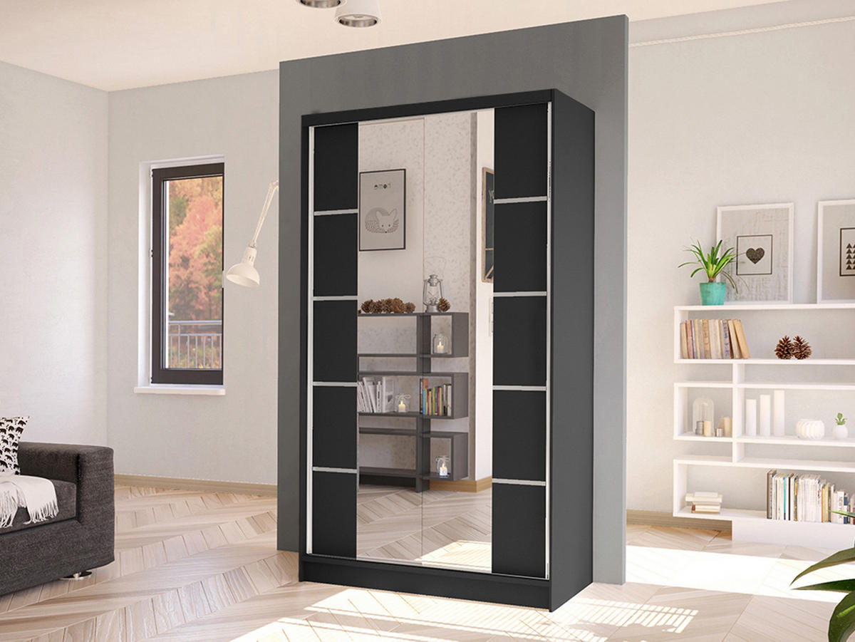 SCHWEBETÜRENSCHRANK Diego V - Schwarz, Holzwerkstoff/Metall (100/200/58cm) - MIRJAN24