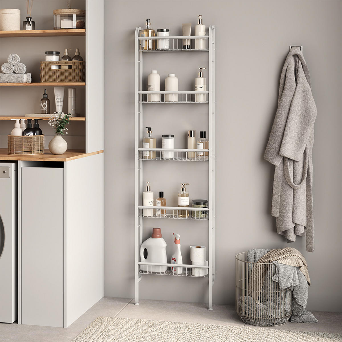 LEITERREGAL Klivo Weiß 44.5 x 160 cm mit 5 Regalböden - Weiß, Metall (44.5/160/11cm) - Vicco