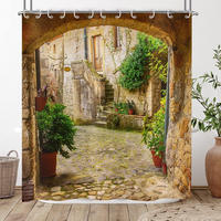 DUSCHVORHANG 3D Pflanzen Landschaft außen wasserdicht Stoff mit Haken Badewanne - Multicolor, Textil (200/180cm) - MCBOSON