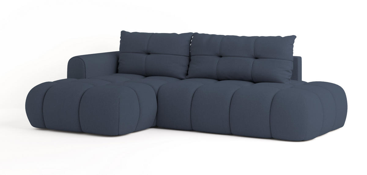 ECKSOFA FLUMA L-S Blau Geflochtener Stoff mit Schlaffunktion - Blau, Holz (274/165cm) - MASSENO