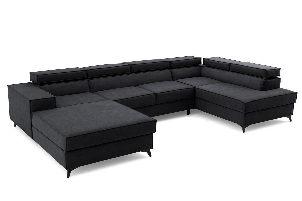 ECKSOFA PURE U Rechts mit Schlaffunktion 127x270 Velours Graphit - Graphitfarben/Schwarz, Holz/Textil (204/340cm) - Muffo