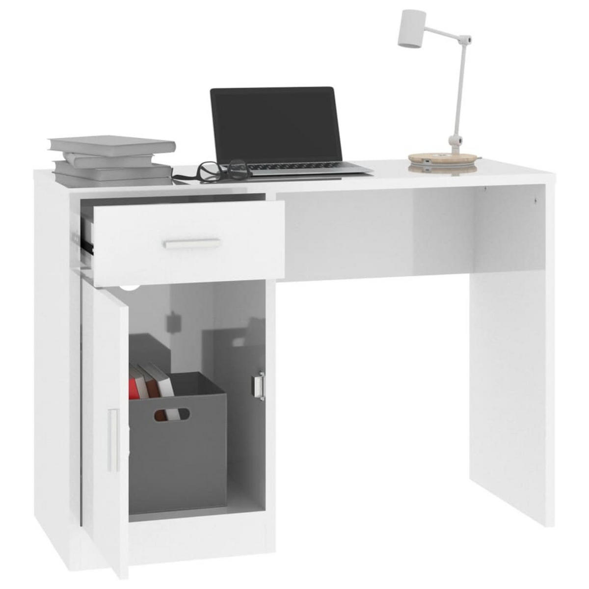 SCHREIBTISCH mit Stauraum Hochglanz-Weiß 100x40x73 cm - Weiß, Holzwerkstoff (100/40/73cm) - furnicato