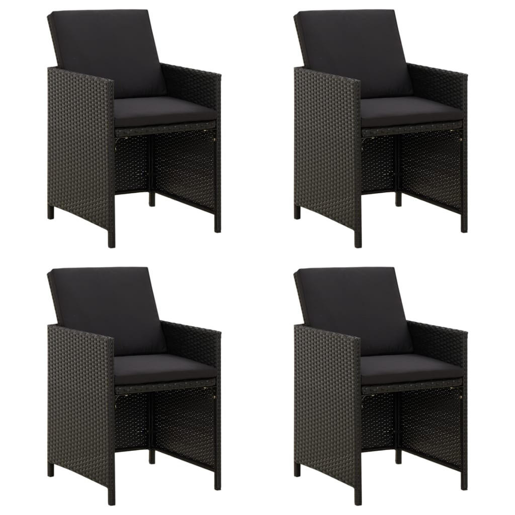 GARTENSTÜHLE mit Kissen 4 Stk. Poly Rattan Schwarz - Schwarz, Kunststoff (52/85/52cm) - furnicato