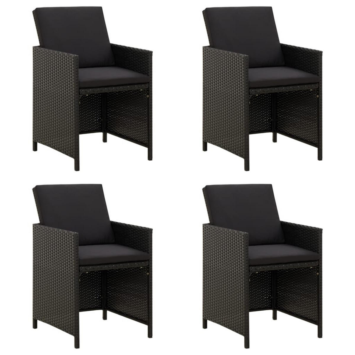 GARTENSTÜHLE mit Kissen 4 Stk. Poly Rattan Schwarz - Schwarz, Kunststoff (52/85/52cm) - furnicato