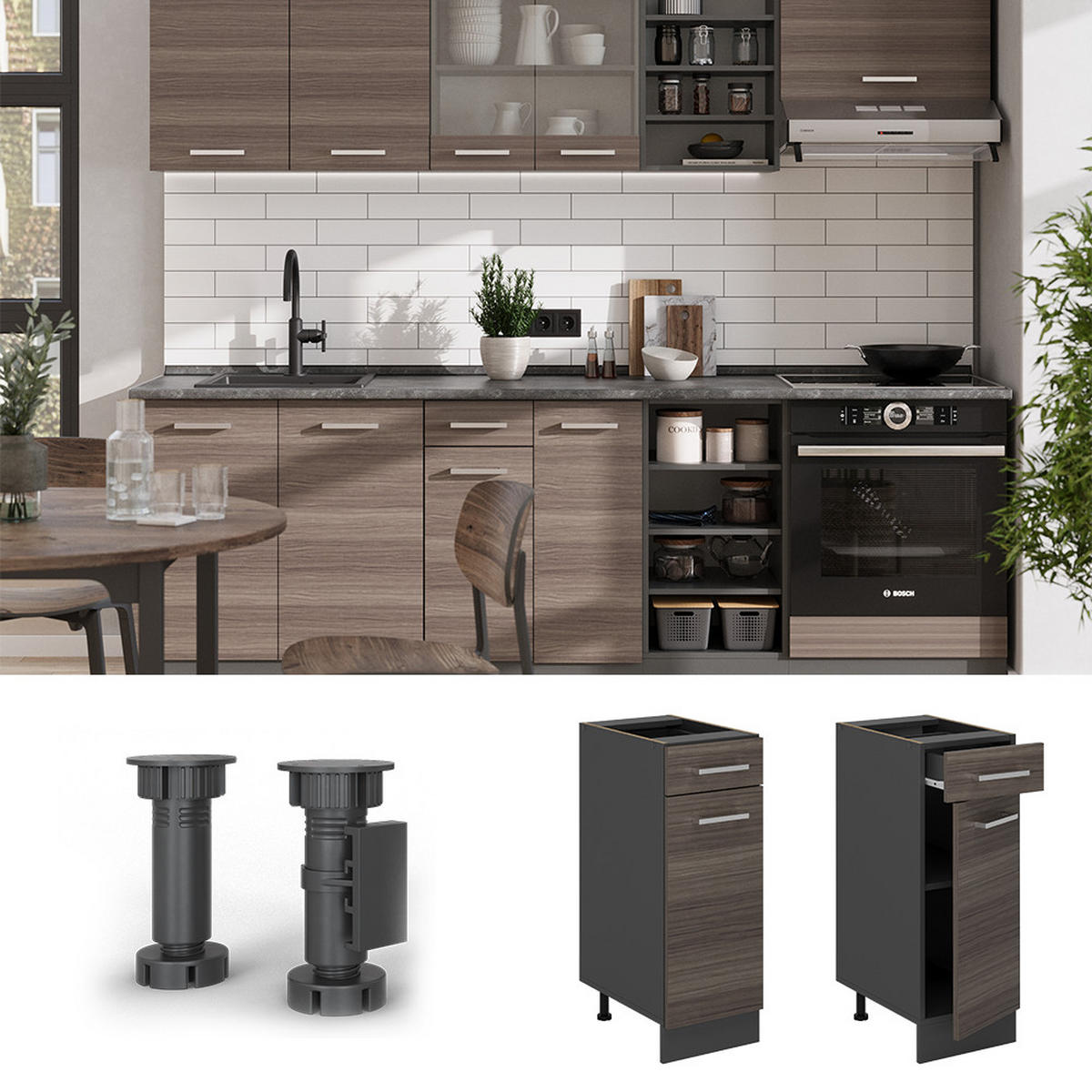 SPODNÍ SKŘÍŇKA KUCHYŇSKÉ LINKY R-Line Ušlechtilá šedá - šedá/antracitová, kompozitní dřevo (30/81.6/46cm) - Vicco