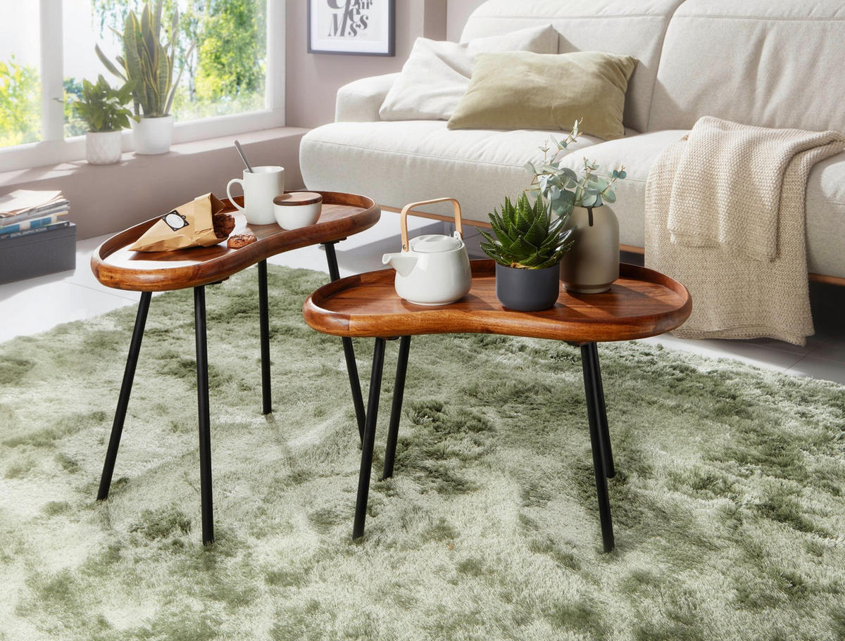 COUCHTISCH Massivholz mit Metallbeinen, Nierenform, Handgefertigt, Braun 71x40x51 cm - Schwarz/Braun, Holz/Metall (40/71/51cm) - KADIMA DESIGN