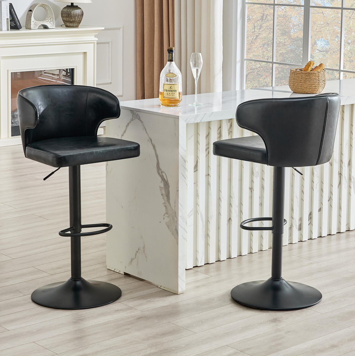 BARHOCKER mit Lehne, höhenverstellbar, 360° drehbar, Schwarz - Schwarz, Kunststoff (45/110/49.7cm) - MIVRAY