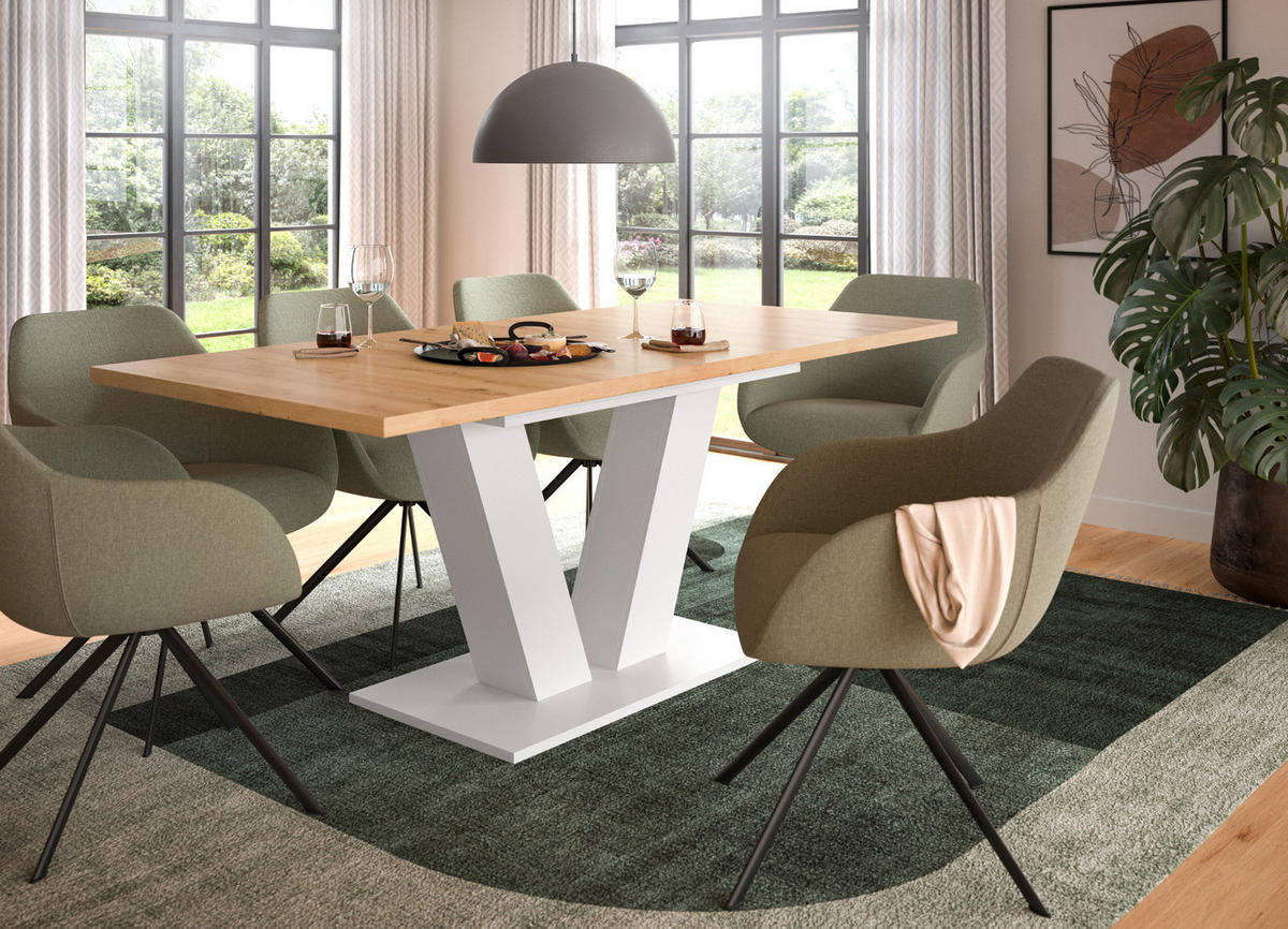 ESSTISCH weiß, Eiche Artisan, Küchentisch ausziehbar 150 - 190 cm - Weiß/Eiche Artisan, Holzwerkstoff/Metall (150/90/76cm) - Inn.Furn