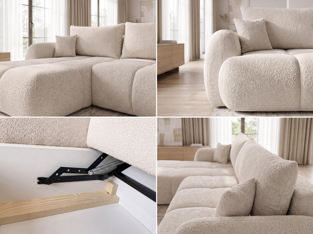 ECKSOFA Loria, Seite: Links - Schwarz/Rosa, Holz/Kunststoff (273/183cm) - Sofnet