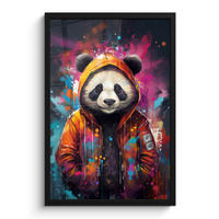GERAHMTES BILD Panda - Jacke - Graffiti - Orange 40x60 cm - Orange, Papier (40/60cm) - MuchoWow