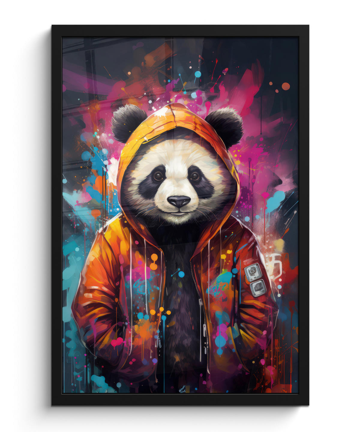 GERAHMTES BILD Panda - Jacke - Graffiti - Orange 40x60 cm - Orange, Papier (40/60cm) - MuchoWow