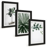 BILDER SET 3er Set - 20x30 cm Schwarzer Rahmen - Minimalismus mit grünen Pflanzen - Schwarz, Kunststoff (20/30cm) - TULUP