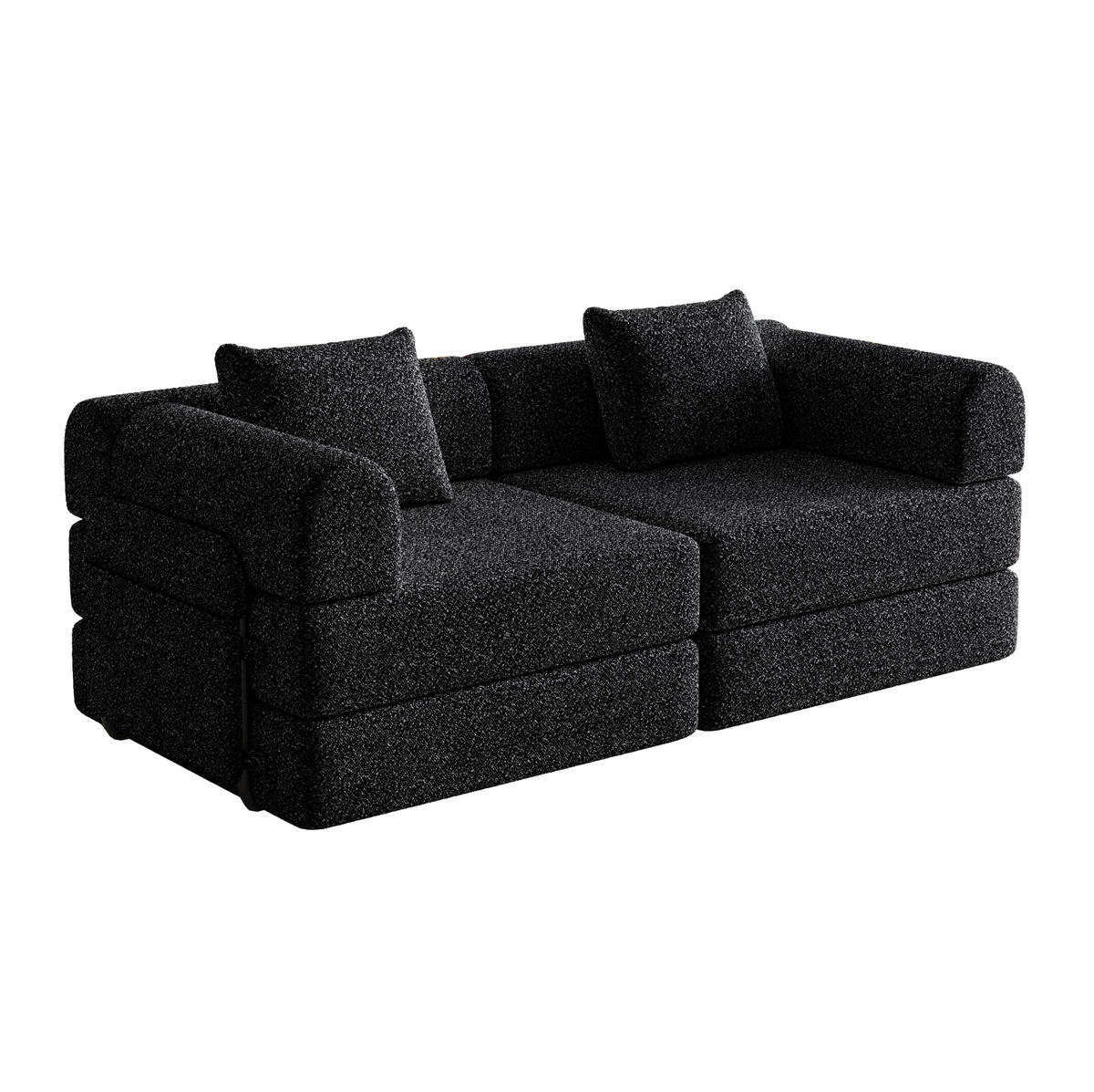 SCHLAFSOFA 2-in-1 mit Armlehnen-Ablagefach Chenille Schwarz - Schwarz, Textil (91.4/69.8/183.8cm) - OKWISH
